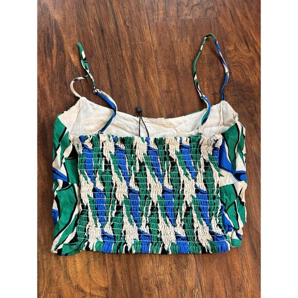 NWOT Zara Womens XS Multicolor Abstract Print Smocked Crop Top Adjustable Straps - Picture 4 of 5